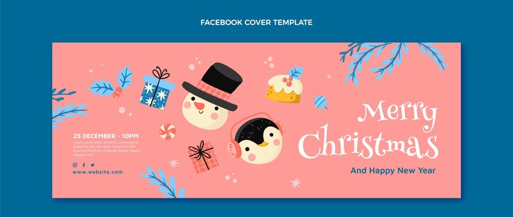 Vector gratuito plantilla de portada de redes sociales navideña dibujada a mano