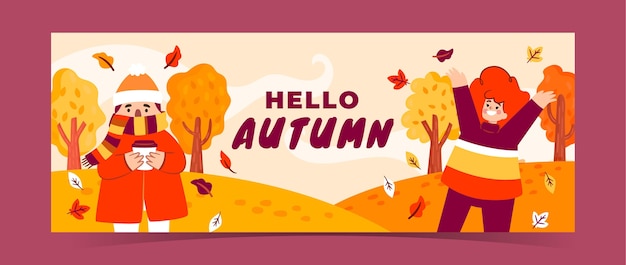 Plantilla de portada de redes sociales de otoño plana dibujada a mano