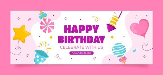plantilla de portada de redes sociales plana para la celebración de la fiesta de cumpleaños