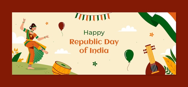 Plantilla de portada de redes sociales plana para el Día de la República de la India