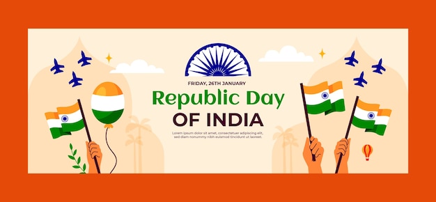 Vector gratuito plantilla de portada de redes sociales plana para el día de la república de la india