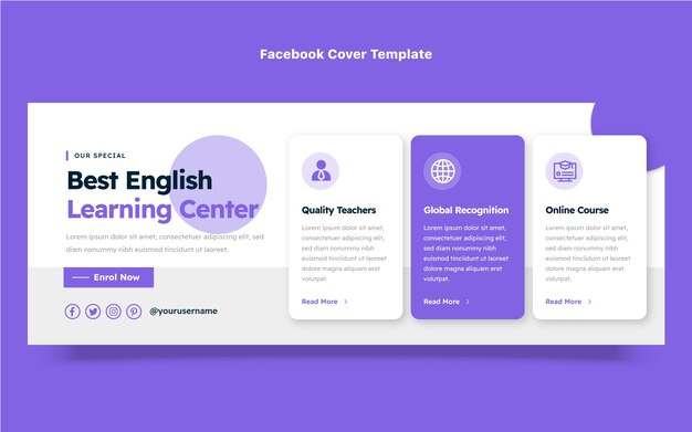 Plantilla de portada de redes sociales plana para lecciones de aprendizaje de inglés