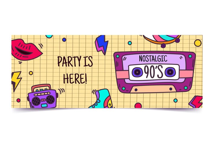 Vector gratuito plantilla de portada de redes sociales plana nostálgica de los 90 dibujada a mano