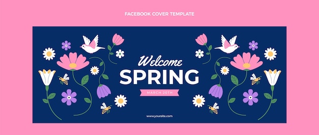 Plantilla de portada de redes sociales de primavera plana