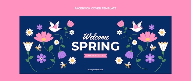 Vector gratuito plantilla de portada de redes sociales de primavera plana