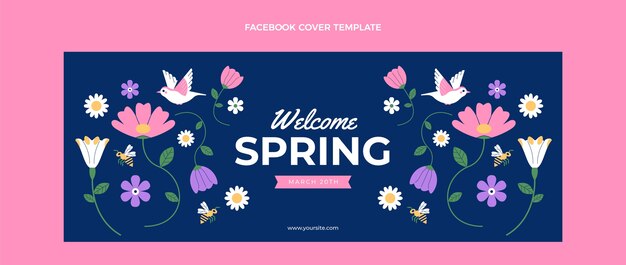 Plantilla de portada de redes sociales de primavera plana
