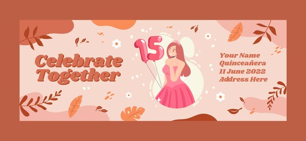 Plantilla de portada de redes sociales de quinceañera dibujada a mano