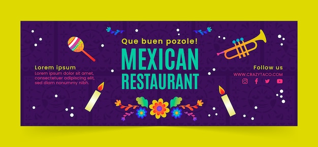 Vector gratuito plantilla de portada de redes sociales de restaurante mexicano degradado