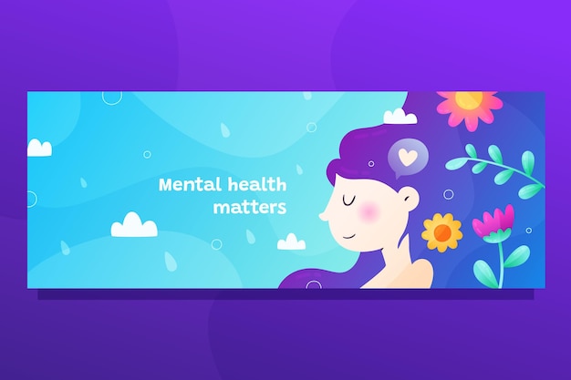 Vector gratuito plantilla de portada de redes sociales de salud mental degradada