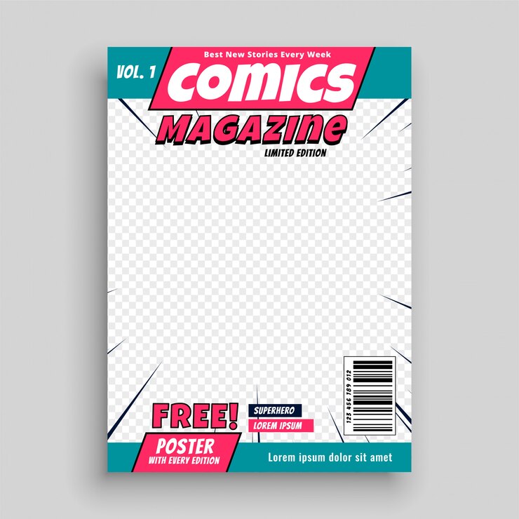 Vector gratuito plantilla de portada de revista comic