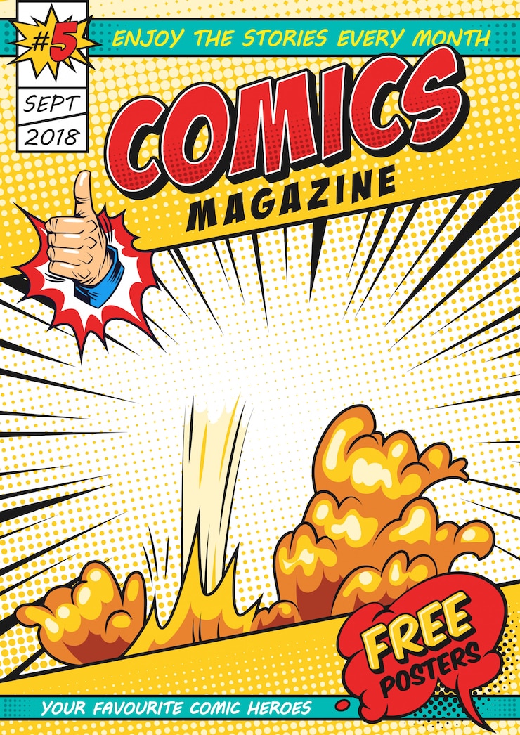 Vector gratuito plantilla de portada de revista cómica colorida