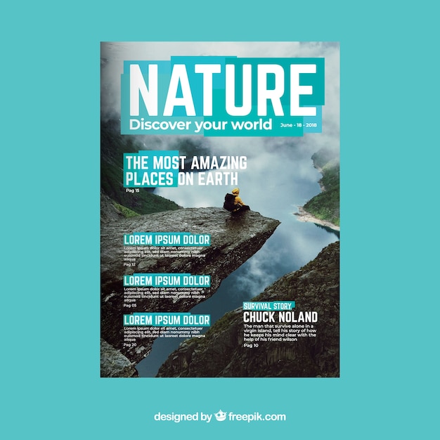 Plantilla de portada de revista de naturaleza con foto