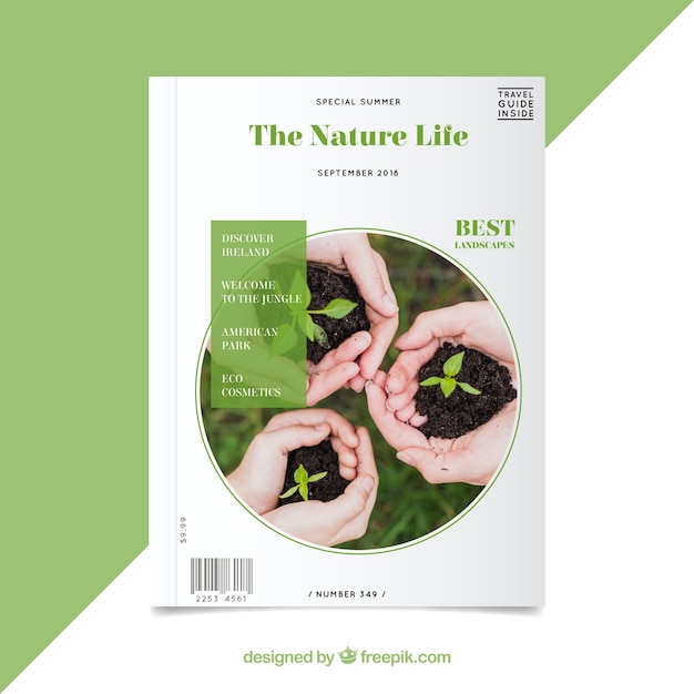 Plantilla de portada de revista de naturaleza con foto