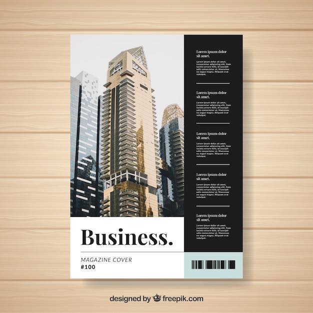 Vector gratuito plantilla de portada de revista de negocios con foto