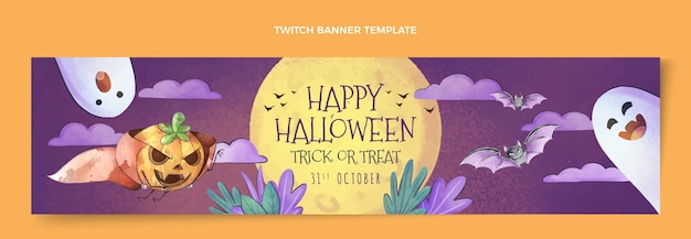 Plantilla de portada de twitch de halloween en acuarela