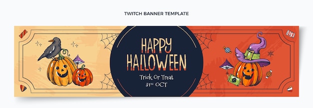 Vector gratuito plantilla de portada de twitch de halloween dibujada a mano