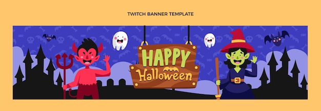 Plantilla de portada de twitch de halloween plana dibujada a mano