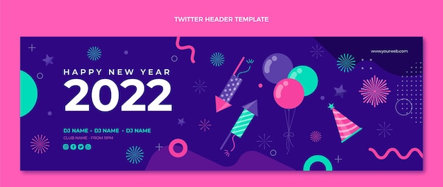 Plantilla de portada de twitter de año nuevo plana