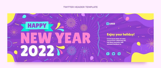 Plantilla de portada de twitter de año nuevo plana
