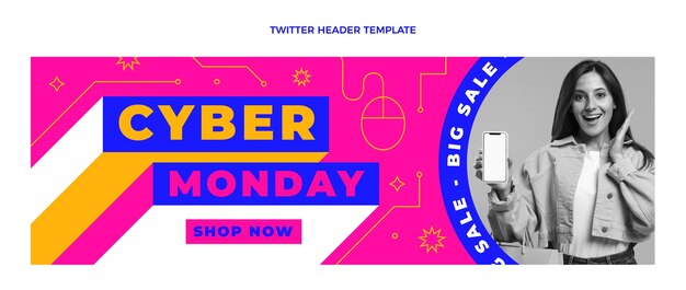 Plantilla de portada de twitter plana cyber monday