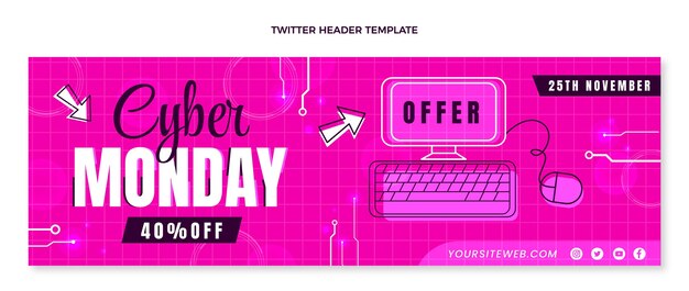 Plantilla de portada de twitter plana cyber monday