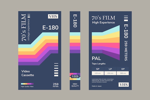 Vector gratuito plantilla de portada vhs de diseño plano