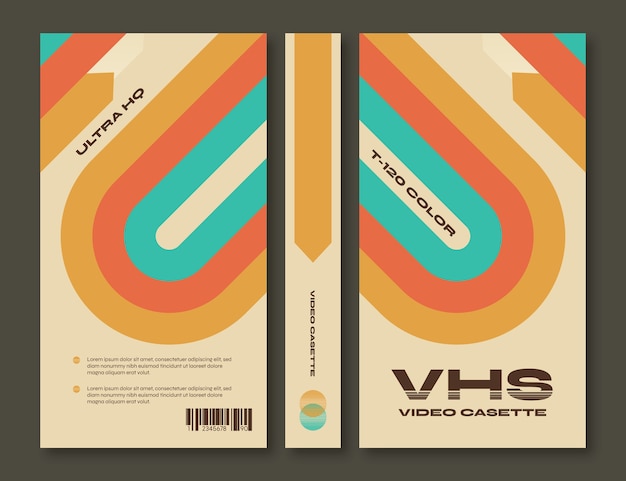 Vector gratuito plantilla de portada vhs de diseño plano