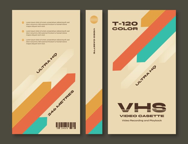 Plantilla de portada vhs de diseño plano