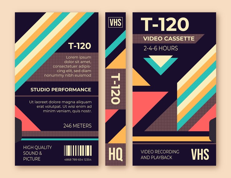 Vector gratuito plantilla de portada vhs de diseño plano