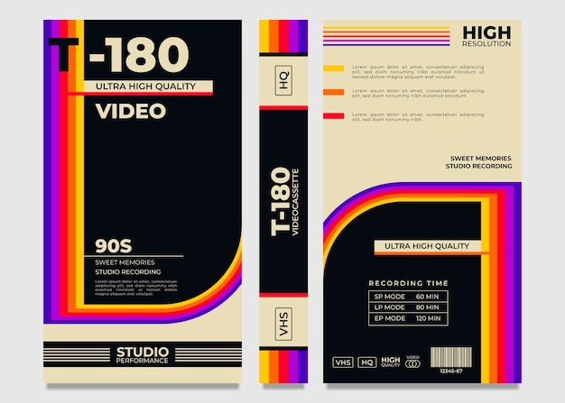 Vector gratuito plantilla de portada vhs de diseño plano