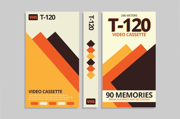 Vector gratuito plantilla de portada vhs de diseño plano