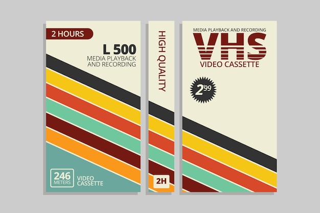 Vector gratuito plantilla de portada vhs de diseño plano