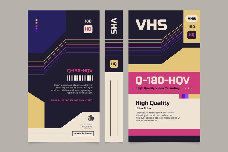 Vector gratuito plantilla de portada vhs de diseño plano