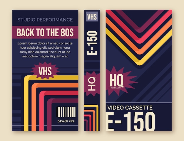 Vector gratuito plantilla de portada vhs de diseño plano