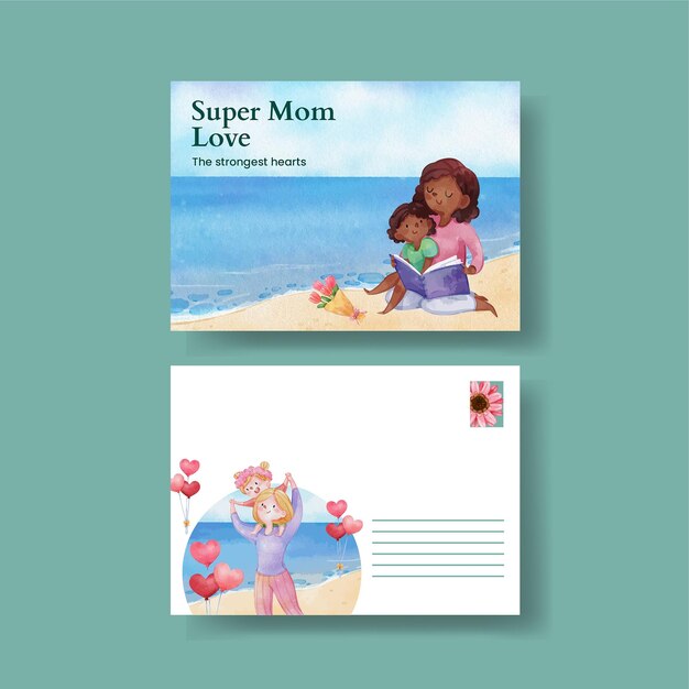 Plantilla de postal con concepto de amor supermamá estilo acuarelaxa