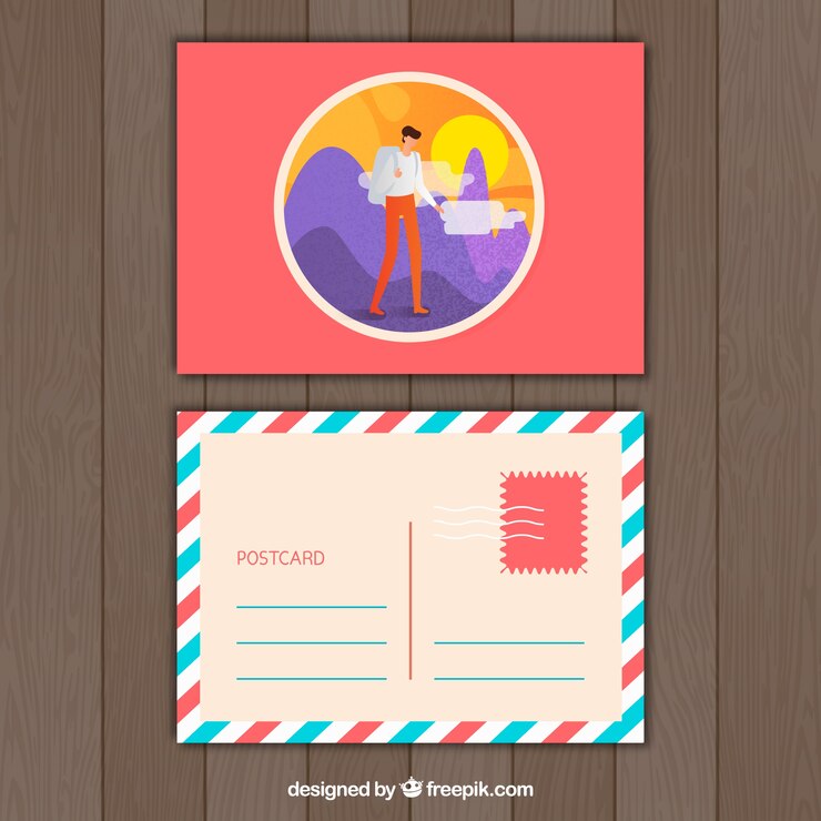 Vector gratuito plantilla de postal de viaje con diseño plano