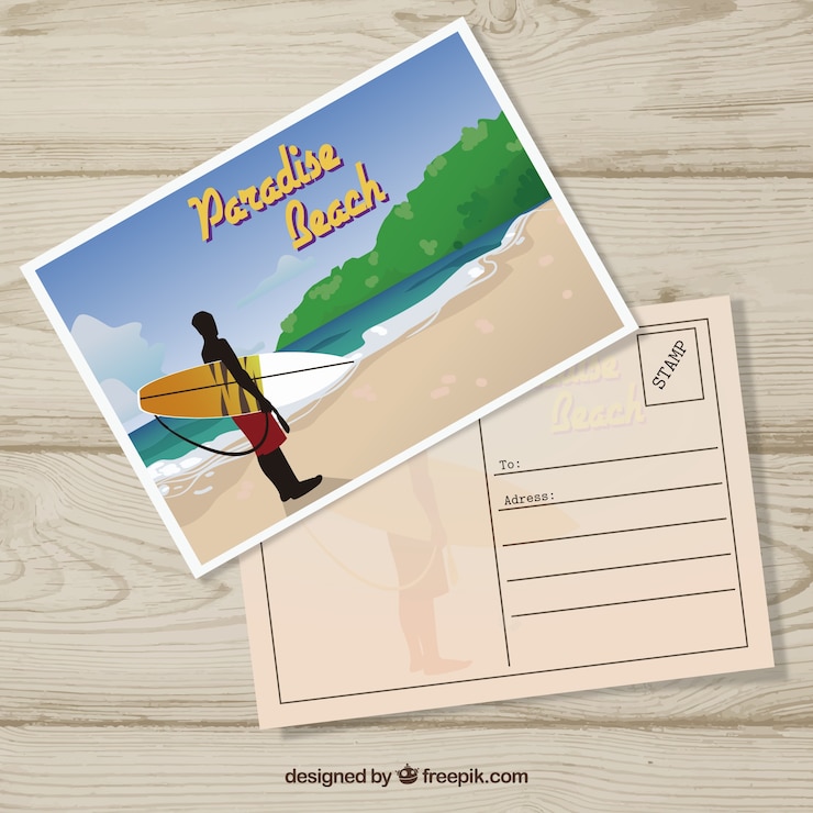 Vector gratuito plantilla de postal de viaje plana con estilo veraniego