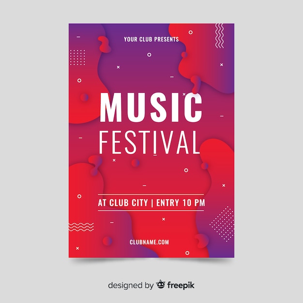 Plantilla de poster abstracto de festival de música con efecto líquido