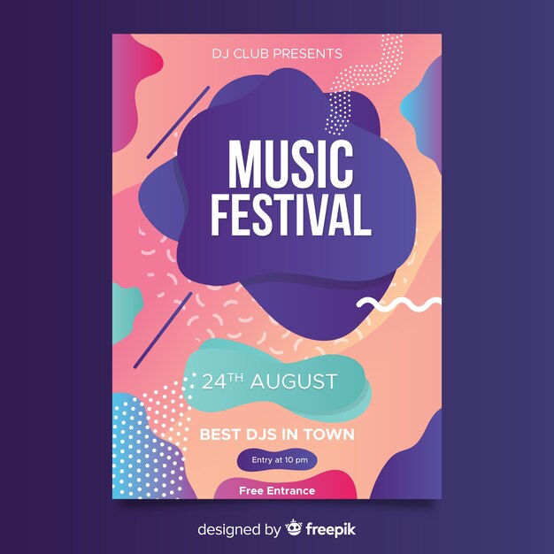 Plantilla de poster abstracto de festival de música con efecto líquido