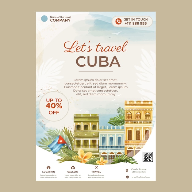 Plantilla de póster de acuarela de cuba