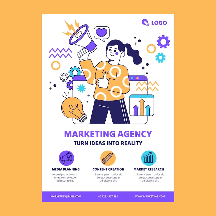 Vector gratuito plantilla de póster de agencia de marketing