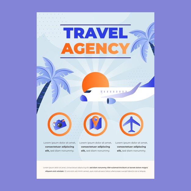 Plantilla de póster de agencia de viajes de diseño plano