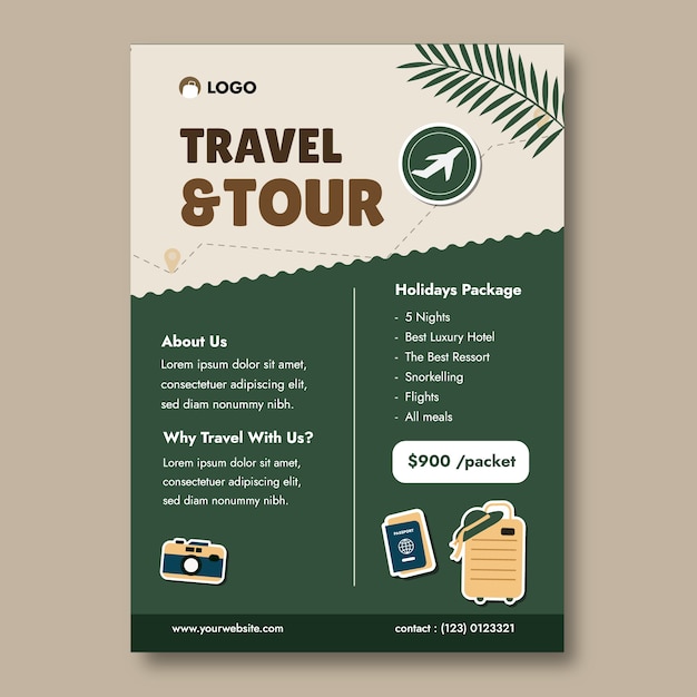 Vector gratuito plantilla de póster de agencia de viajes de diseño plano
