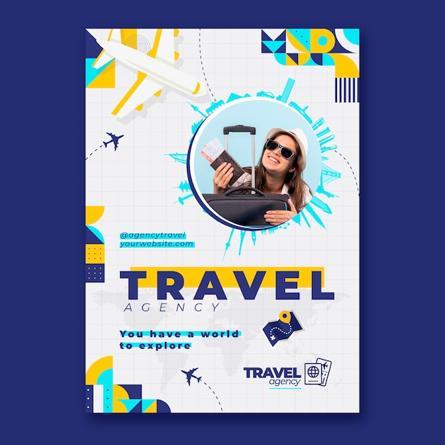 Vector gratuito plantilla de póster de agencia de viajes plana