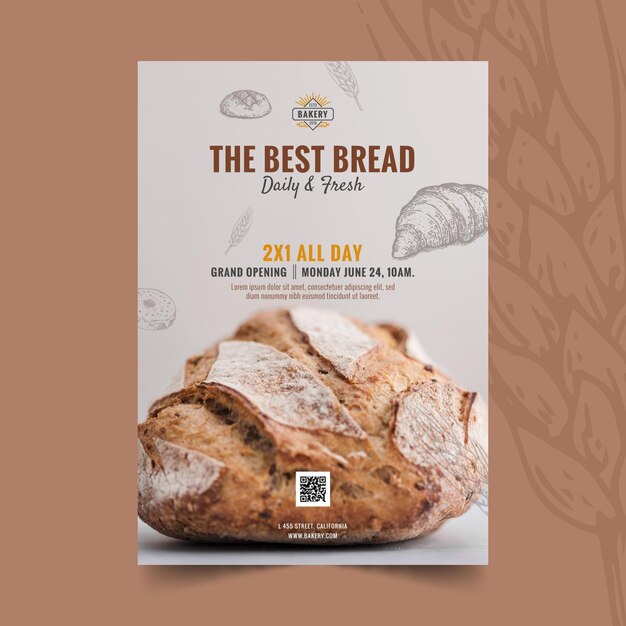 Plantilla de póster de apertura de panadería