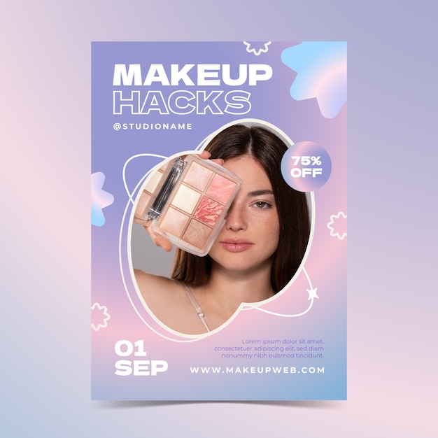 Vector gratuito plantilla de póster de artista de maquillaje degradado