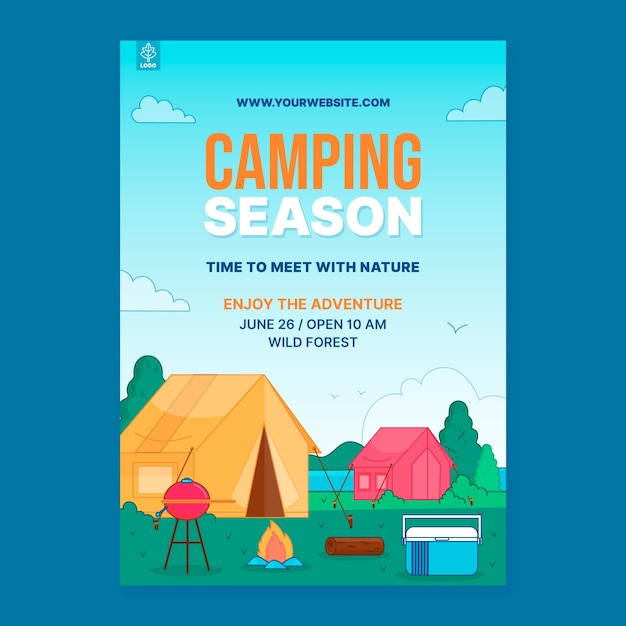 Vector gratuito plantilla de póster de aventura de campamento