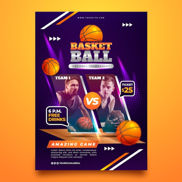 Plantilla de póster de baloncesto de semitono degradado