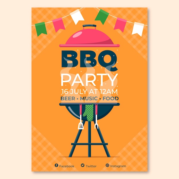 Plantilla de póster de barbacoa de verano dibujada a mano