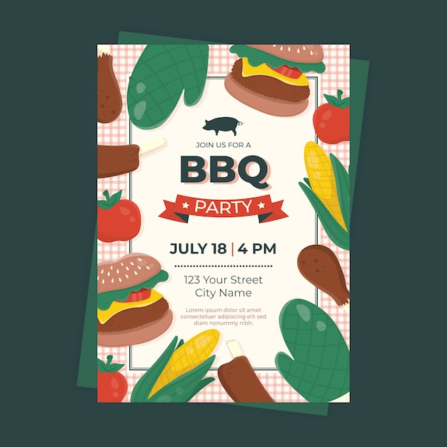 Vector gratuito plantilla de póster de barbacoa de verano dibujada a mano